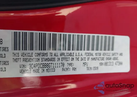 2016 Dodge Journey Sxt z USA, uszkodzony, nr VIN 3C4PDCBB8GT111170